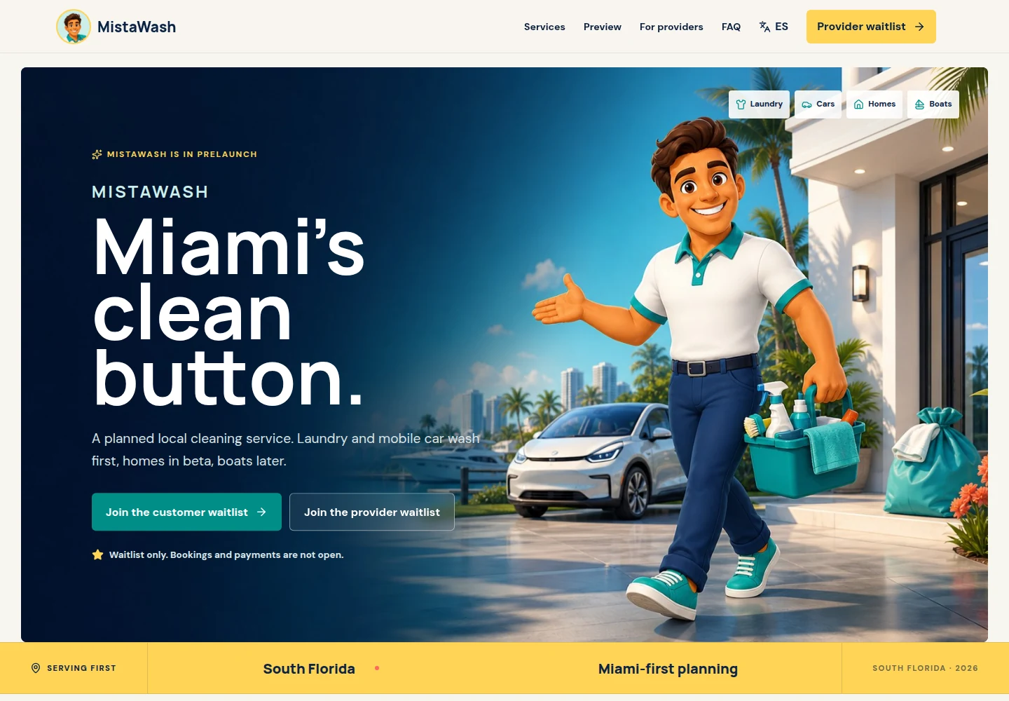 MistaWash app-launch page preview