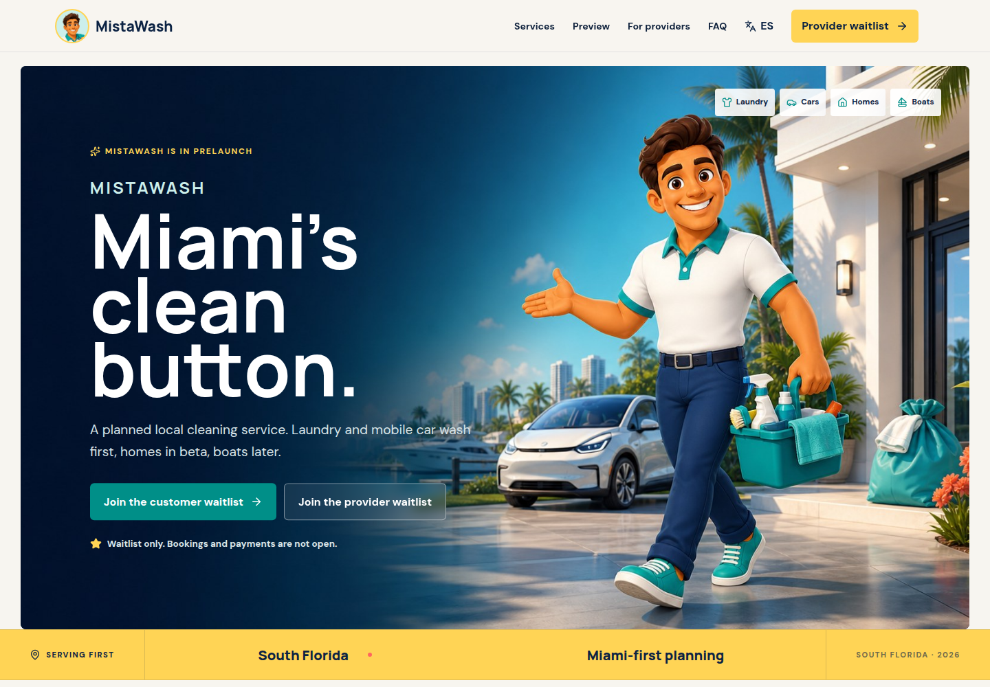 MistaWash app-launch page preview